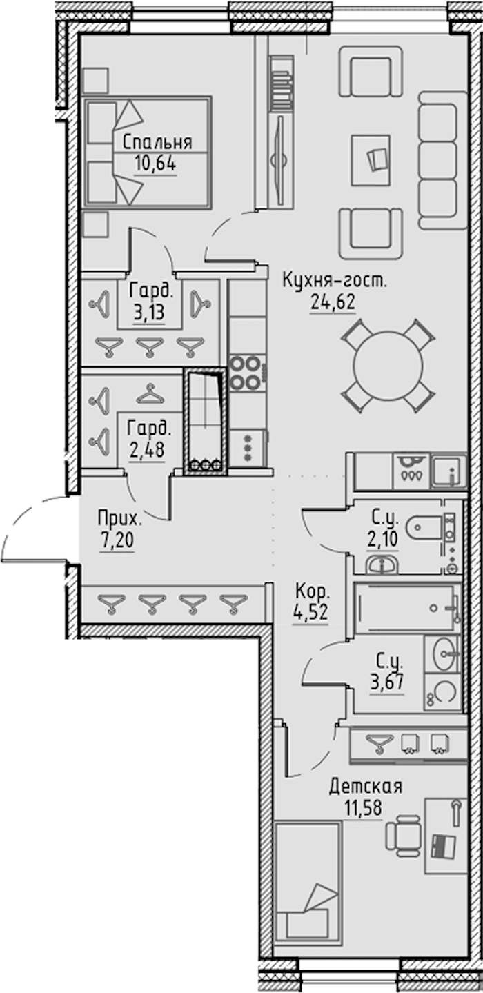 2-комнатная квартира 69.94 м², 6/10 эт., ЖК «LEGENDA Сампсониевский 32»